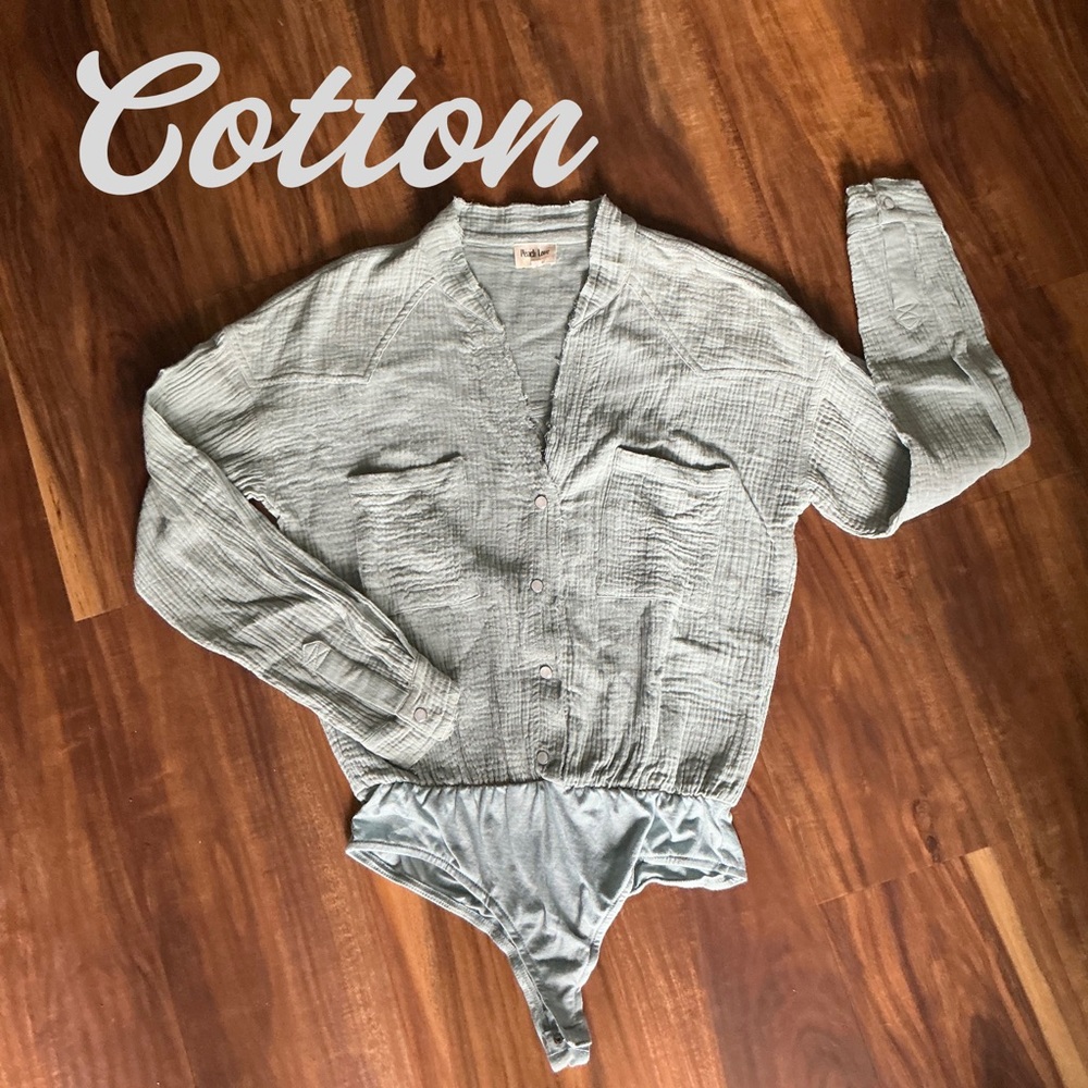 Women’s Peach Love California S Cotton Green Snap-Up Long Sleeve Bodysuit BX20